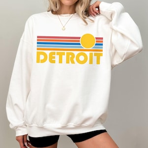 Detroit, Michigan Sweatshirt, Retro Sunset Unisex Detroit Sweatshirt - Personalization Available