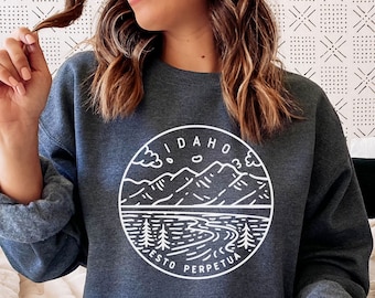 Idaho State Design Sweatshirt: Unisex Crewneck, Mountain Graphic