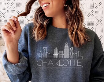 Charlotte Skyline Sweatshirt: North Carolina Unisex Crewneck