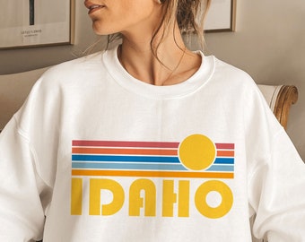 Retro Sunset Idaho Sweatshirt: Unisex Cotton-Blend Crewneck