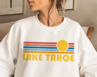 Lake Tahoe, California Sweatshirt, Retro Sunset Unisex Lake Tahoe Sweatshirt - Personalization Available