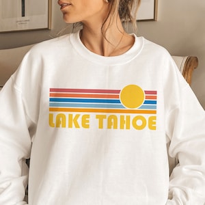 Lake Tahoe, California Sweatshirt, Retro Sunset Unisex Lake Tahoe Sweatshirt