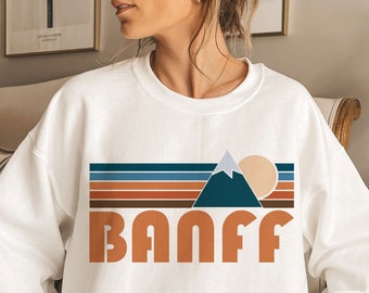 Banff, Canada Sweatshirt, Unisex Retro Mountain Crewneck Banff Sweatshirt - Personalization Available
