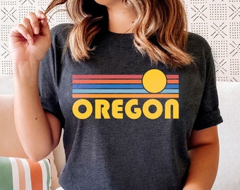 Oregon T-Shirt Retro Sunset, Adult Unisex Oregon T Shirt