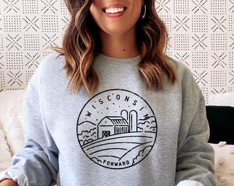Wisconsin Sweatshirt: Distressed State Design, Unisex Crewneck