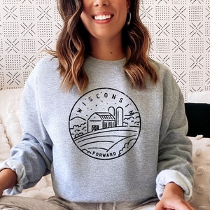 Wisconsin Sweatshirt, Distressed State Design Adult Unisex Crewneck Wisconsin Sweatshirt - Personalization Available