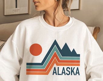 Retro Alaska Sweatshirt: Unisex Crewneck, Mountain Graphic