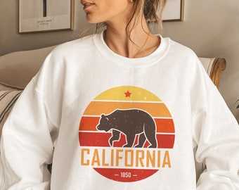 Sweat-shirt rétro ours de Californie : unisexe à col rond, personnalisable
