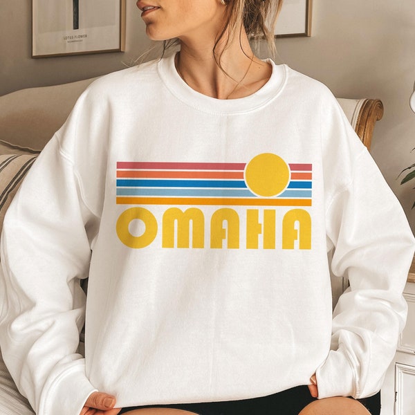 Sudadera retro de Omaha, Nebraska: unisex con estampado de amanecer.