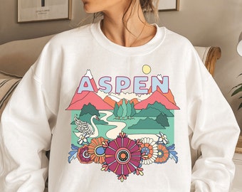 Retro Aspen Sweatshirt: Colorado Mountain Unisex Sweater