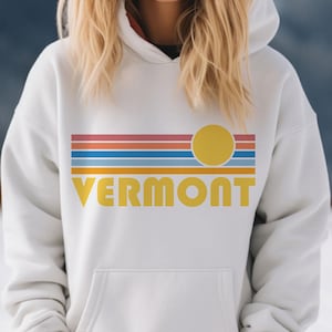 Vermont Hoodie, Retro Sunrise Unisex Vermont Sweatshirt - Personalization Available