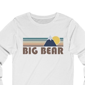 Big Bear, California Long Sleeve Shirt, Unisex Fall Retro Mountain Long Sleeve Big Bear T Shirt - Personalization Available
