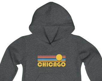 Felpa con cappuccio per ragazzi di Chicago, Illinois - Retro Sun, felpa con cappuccio per bambini