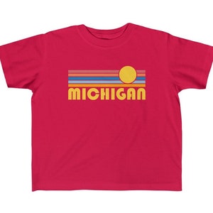 Michigan Toddler Shirt, Retro Sunrise Michigan Kid&#39;s T-Shirt - Personalization Available