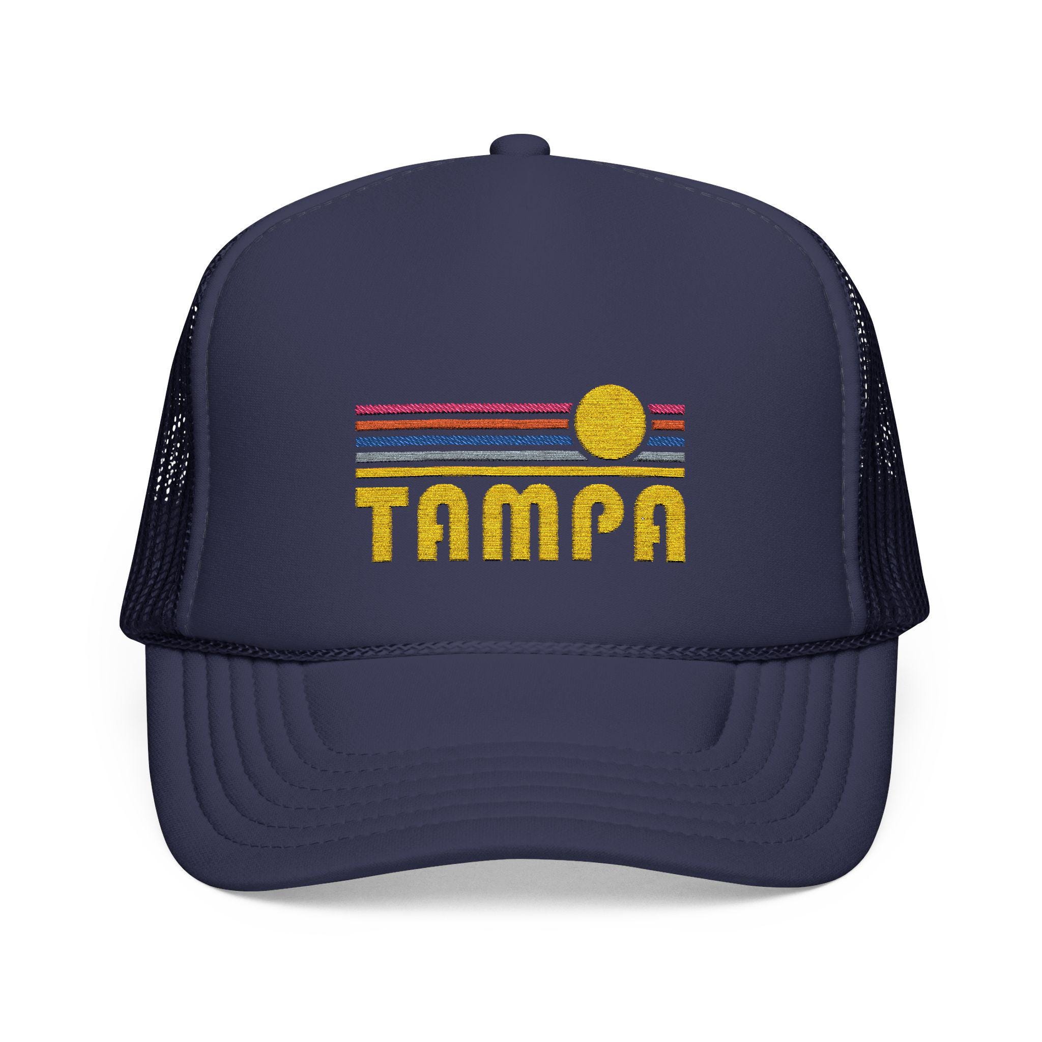 Tampa, Florida Embroidered Foam Trucker Hat - Retro Sunset
