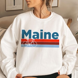 Maine Sweatshirt Retro Bike, Unisex Adult Crewneck Maine Sweatshirt - Personalization Available