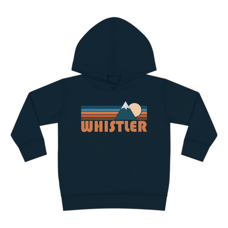 Retro Whistler Toddler Hoodie: Mountain Sun Unisex Sweatshirt Navy