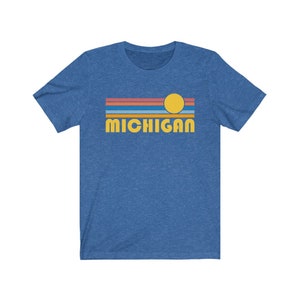 Michigan T-Shirt Retro Sunset, Adult Unisex Michigan T Shirt