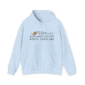 Retro North Carolina Hoodie: Unisex Mountain Sweatshirt Light Blue