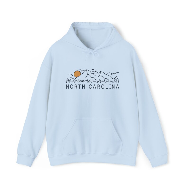 Retro North Carolina Hoodie: Unisex Mountain Sweatshirt Light Blue