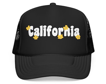 California Trucker Hat, Retro Daisy Foam Mesh Cap, California Gift, Wildflower Daisy Snapback, Cute Floral Hat