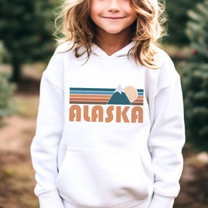 Alaska Youth Hoodie, Retro Mountain Alaska Youth Sweatshirt - Personalization Available
