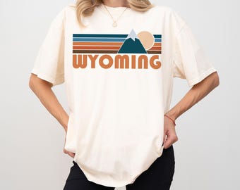 Wyoming Graphic Tee, 100% Cotton Comfort Colors Retro Unisex T shirt, Mountain Adventure Shirt