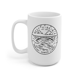 West Virginia Mug, State Design White Ceramic West Virginia Mug (11oz & 15oz) - Personalization Available