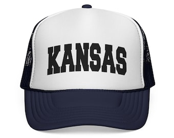 Kansas Trucker Cap, Vintage-College-Stil, Snapback aus Schaumstoff-Mesh, Geschenkidee für Kansas, Vintage-Stil, Urlaubsgeschenk