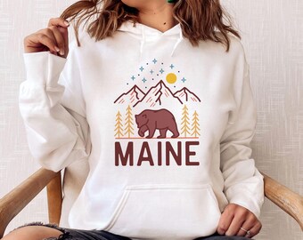 Retro Maine Hoodie: Unisex Cotton-Blend Sweatshirt