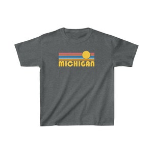 Michigan Youth Shirt, Retro Sunrise Michigan Kid&#39;s T-Shirt - Personalization Available