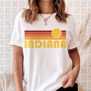 Indiana T-Shirt, Retro Sunset Unisex Indiana Shirt - Personalization Available