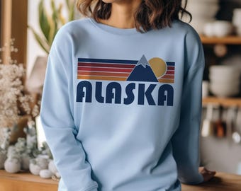 Sweat-shirt Alaska rétro montagnes, pull unisexe Alaska à col rond, pull vintage confortable, cadeau pour les amoureux de la nature