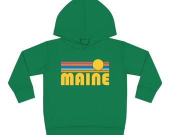 Maine Toddler Hoodie, Retro Sunrise Unisex Maine Toddler Sweatshirt