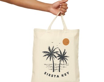 Siesta Key Florida Tote Bag (15" x 16"): Cotton Canvas Beach Bag