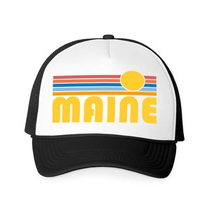 Maine Hat, Retro Sunrise Foam Maine Trucker Cap - Personalization Available