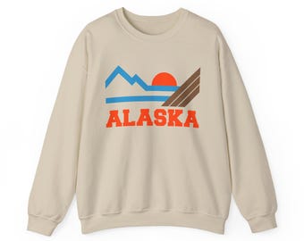 Alaska Sweatshirt, Retro Mountain Unisex Graphic Crewneck, Alaska Gift, Vintage Style, Vacation Gift