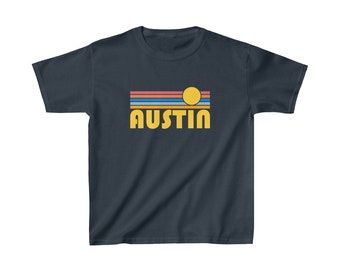 Austin, Texas Youth Shirt, Retro Sunrise Austin Kid&#39;s T-Shirt - Personalization Available