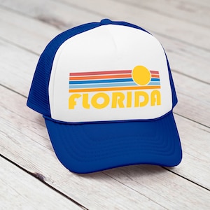 Florida Hat, Retro Sunrise Foam Florida Trucker Cap - Personalization Available