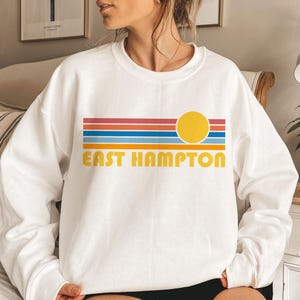 East Hampton Sweatshirt, Retro Sunrise Unisex East Hampton Sweatshirt - Personalization Available