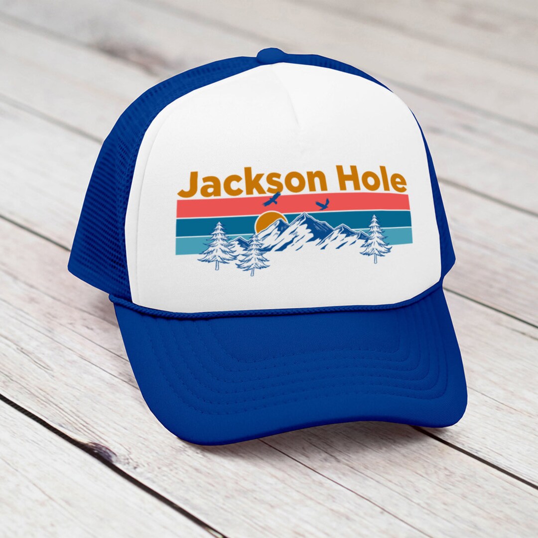 Jackson Hole Hat, Retro Mountain & Birds Foam Jackson Hole, Wyoming