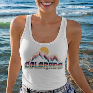 Retro Colorado Racerback Tank Top: Mountain Graphic, Slim Fit