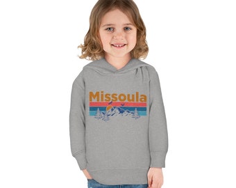 Missoula Toddler Hoodie, Retro Mountain Sun Unisex Missoula Toddler Sweatshirt