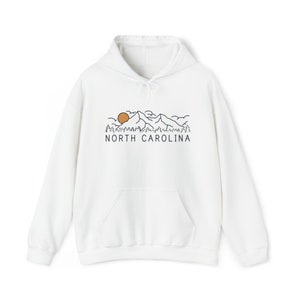 Retro North Carolina Hoodie: Unisex Mountain Sweatshirt White