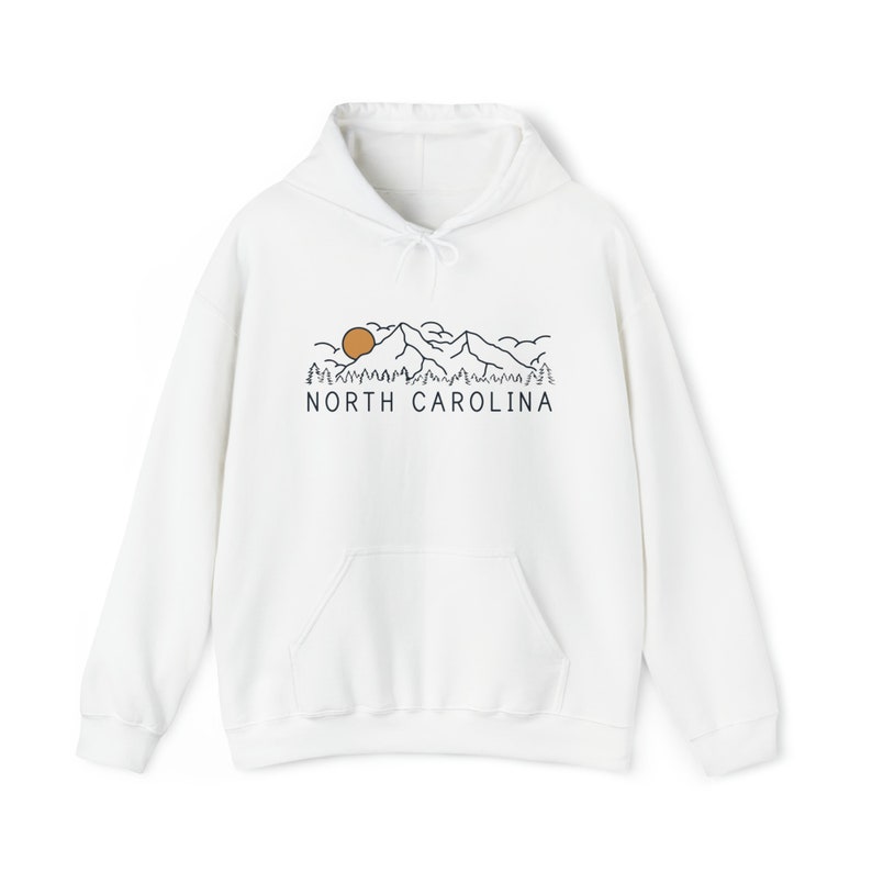 Retro North Carolina Hoodie: Unisex Mountain Sweatshirt White