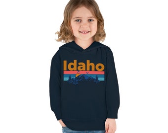 Idaho Toddler Hoodie, Retro Mountain Sun Unisex Idaho Toddler Sweatshirt