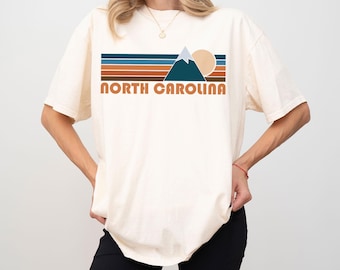 North Carolina Graphic Tee, 100% Cotton Comfort Colors Retro Unisex T shirt, Mountain Adventure Shirt