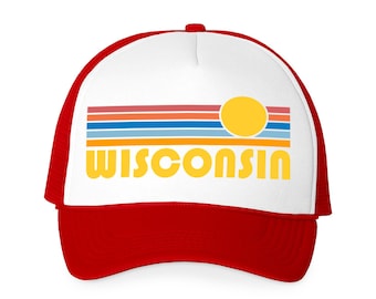 Wisconsin Hat, Retro Sunrise Foam Wisconsin Trucker Cap