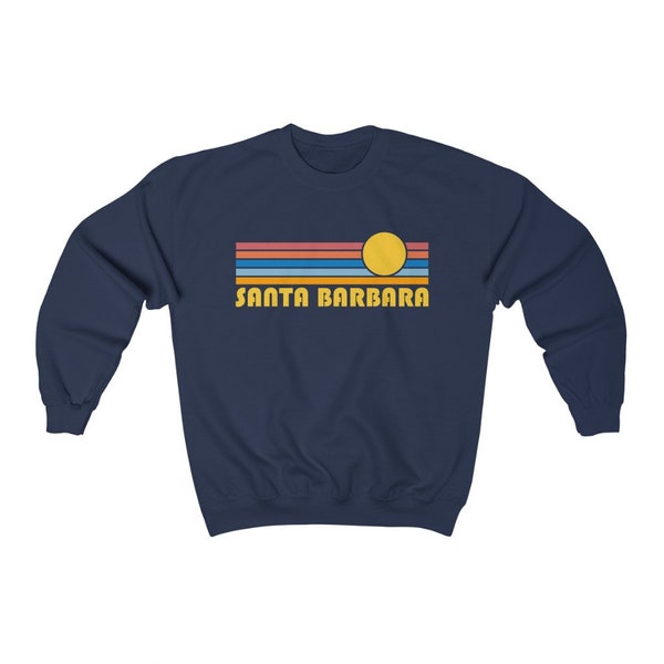 Santa Barbara, California Crewneck Sweatshirt, Retro Sunrise Unisex Santa Barbara Sweatshirt