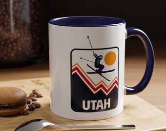 Utah Retro Skiing Mug: Mountain Lodge Coffee Cup, Skier Gift